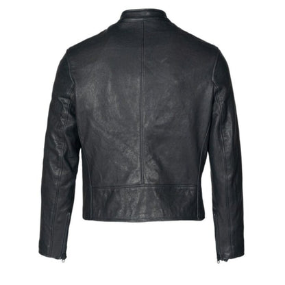 Men’s black tanned lambskin cafe racer jacket with premium biker style design