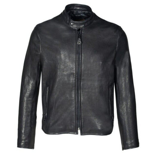 Men’s black tanned lambskin cafe racer jacket with premium biker style design