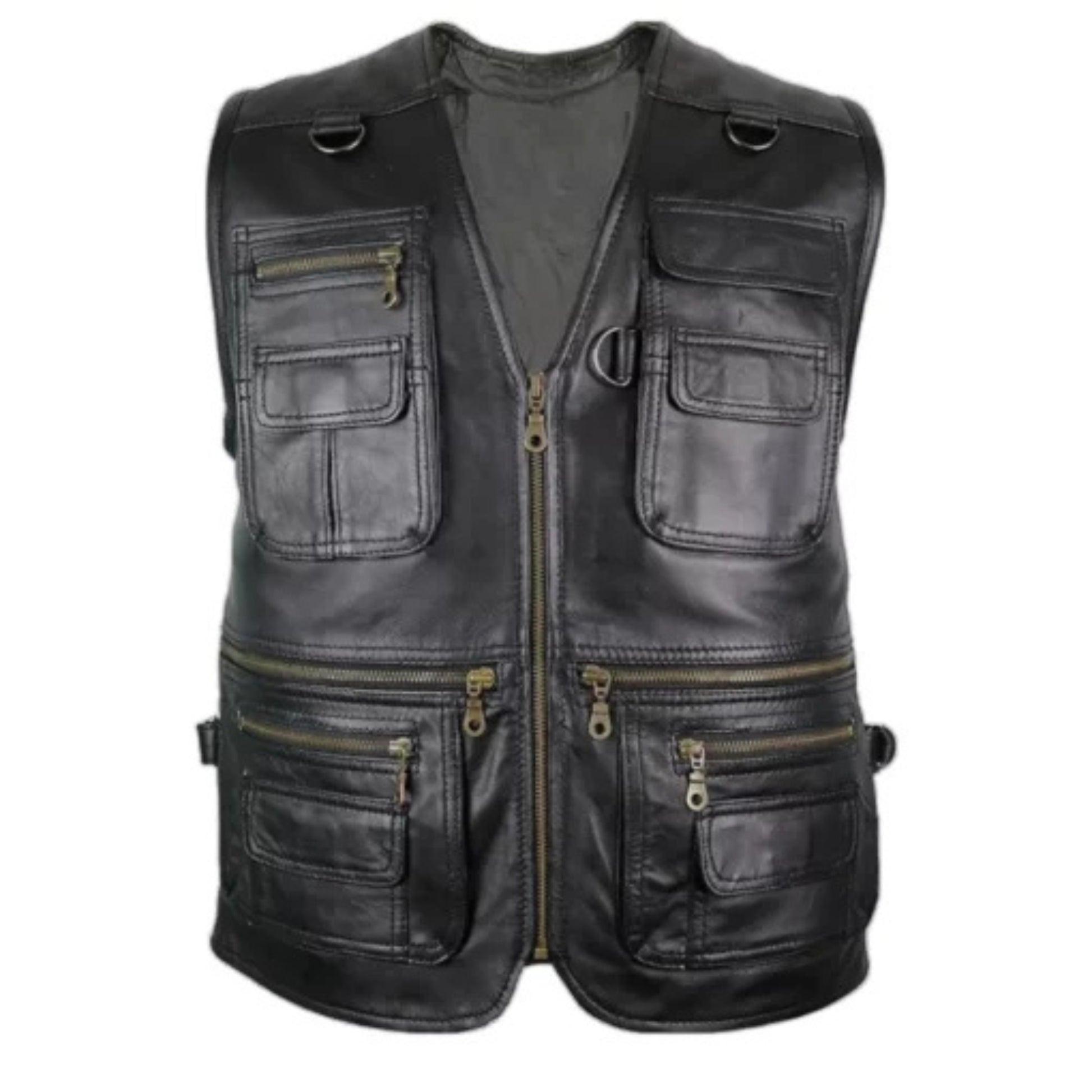 Men’s Black V-Neck Hunting Leather Vest