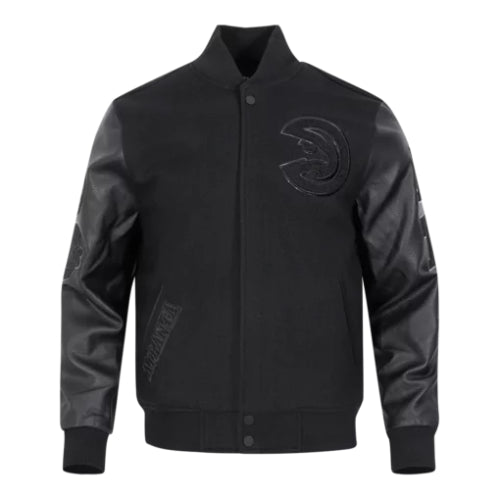 Men’s Black Wool NBA Varsity Jacket featuring premium wool fabric, classic varsity design, and sporty NBA-inspired detailing for a bold and stylish look.