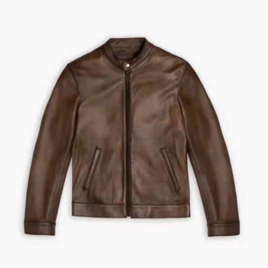 Men’s brown Anejo leather racer jacket with classic biker style design