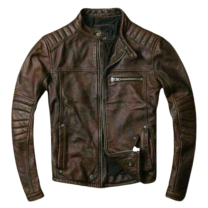 Man wearing men’s brown café racer leather jacket