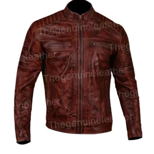 Men’s brown café racer leather jacket with classic retro biker style