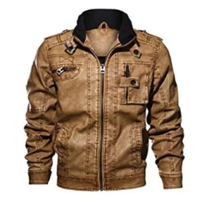 Men’s brown café racer leather jacket with classic retro motorcycle style