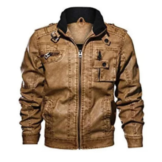 Men’s brown café racer leather jacket with classic retro motorcycle style