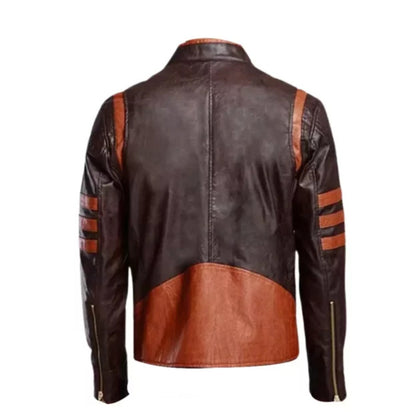 “Men’s brown cafe racer distressed motorcycle leather jacket with classic biker style and front zipper”