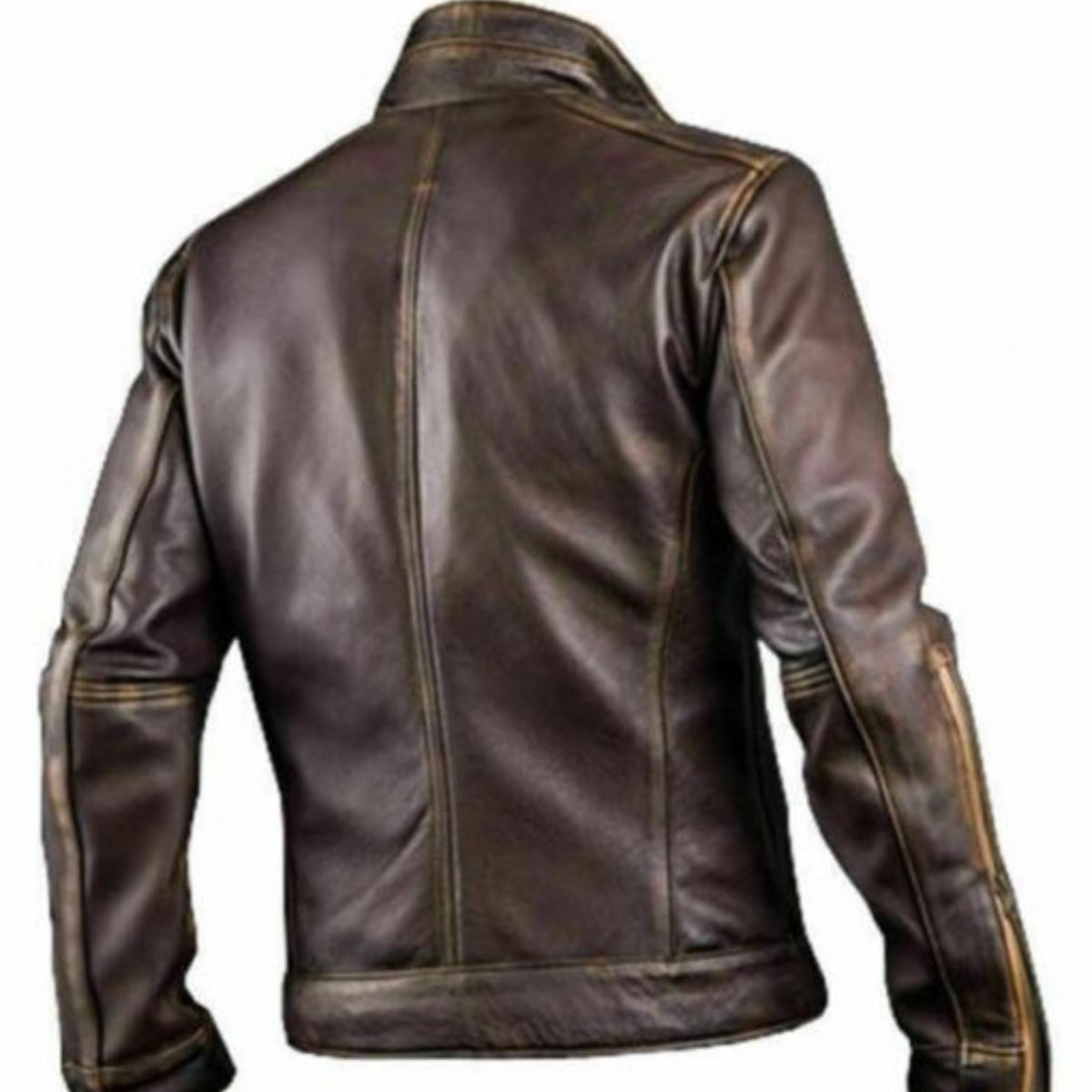Men’s Brown Cafe Racer Jacket with classic motorcycle leather style, front zipper, slim fit design, and vintage biker look.