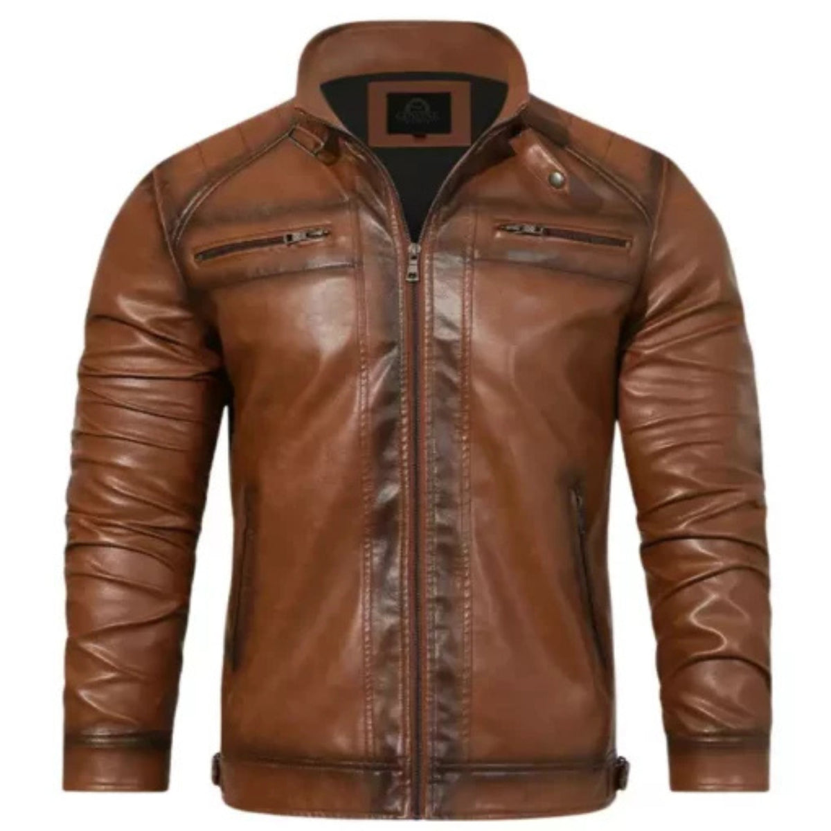 Men’s brown cruiser leather motorcycle jacket, classic and durable design