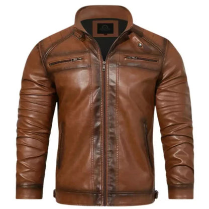 Men’s brown cruiser leather motorcycle jacket, classic and durable design