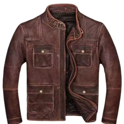 Men’s brown genuine lambskin leather jacket with premium stylish riding design