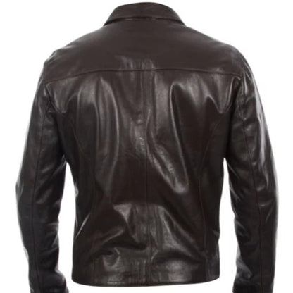 “Men’s brown Italian real leather jacket with premium handmade craftsmanship and sleek design”