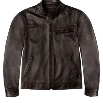 “Men’s brown leather roadster jacket, rugged and stylish, perfect for riding or casual wear”