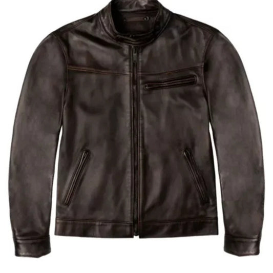“Men’s brown leather roadster jacket, rugged and stylish, perfect for riding or casual wear”