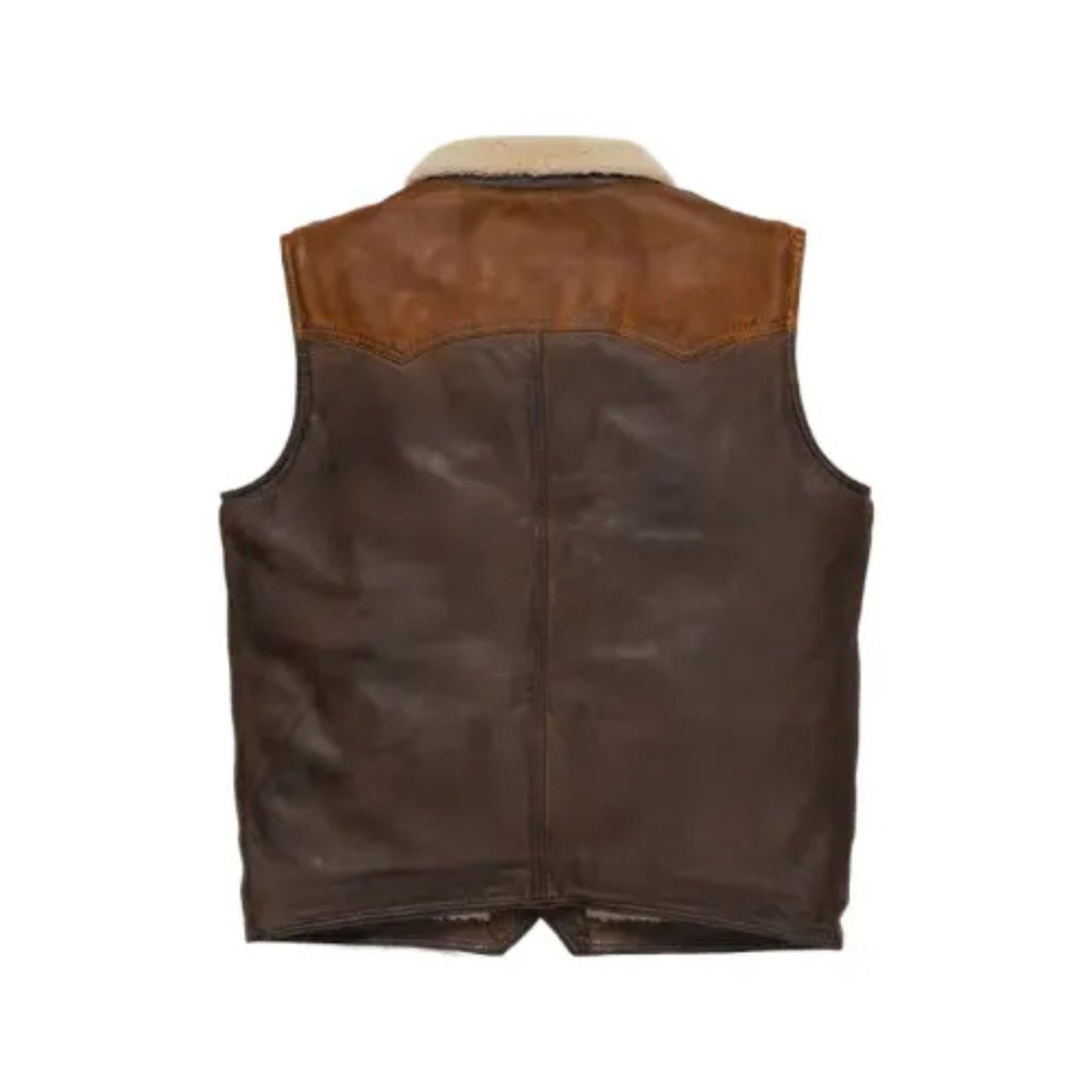 “Men’s brown shearling fur leather vest with warm, rugged design and premium lining.”