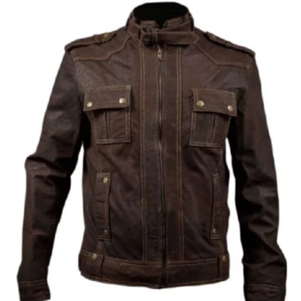 Men’s brown slim fit leather moto jacket, stylish, sleek, and perfect for riding or casual wear
