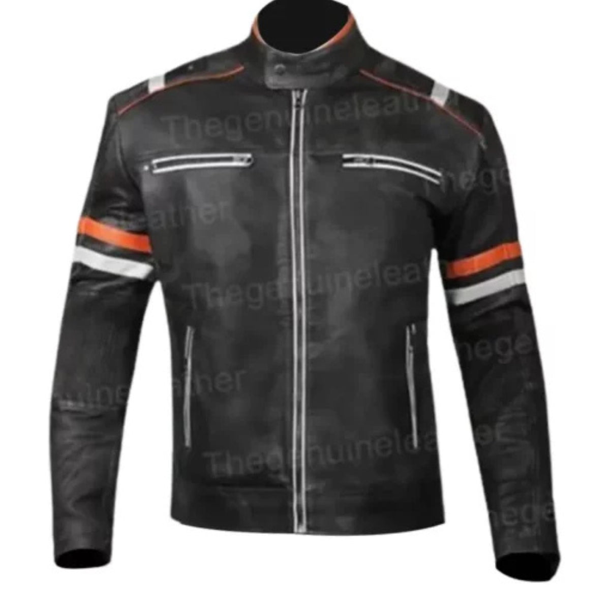 Men’s café racer motorcycle leather jacket with classic biker style
