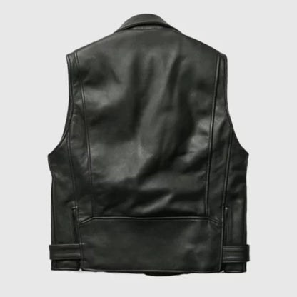 “Men’s classic biker leather vest with rugged design and premium leather construction.”