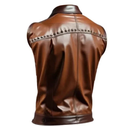 “Men’s classic brown leather vest with timeless rugged design and durable craftsmanship.”