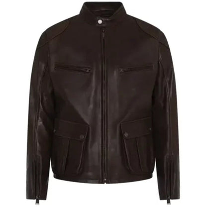 “Men’s classic cafe racer leather jacket, timeless design, stylish and durable for casual wear or riding”