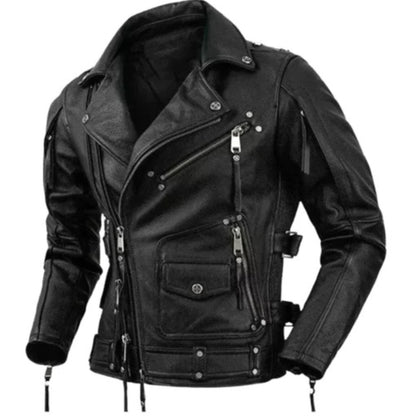 Men’s cowhide leather motorcycle jacket – rugged, stylish, and durable