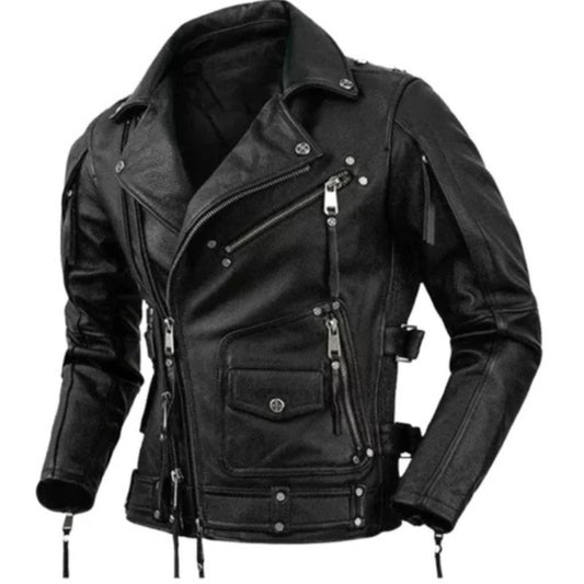 Men’s cowhide leather motorcycle jacket – rugged, stylish, and durable