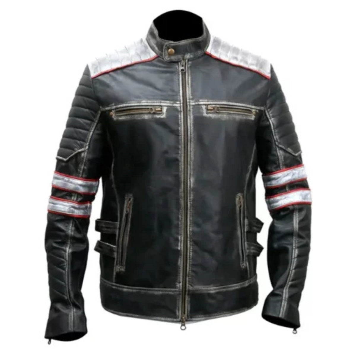 Men’s distressed retro café racer leather jacket with classic biker style