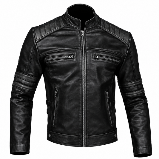 Men’s Distressed Vintage Café Racer Leather Biker Jacket – Classic Retro Motorcycle Style
