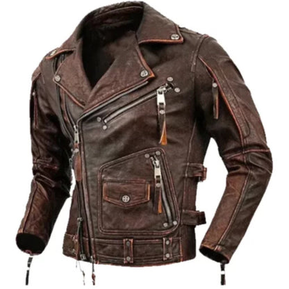 Men’s genuine cowhide motorcycle jacket – rugged, durable, and stylish
