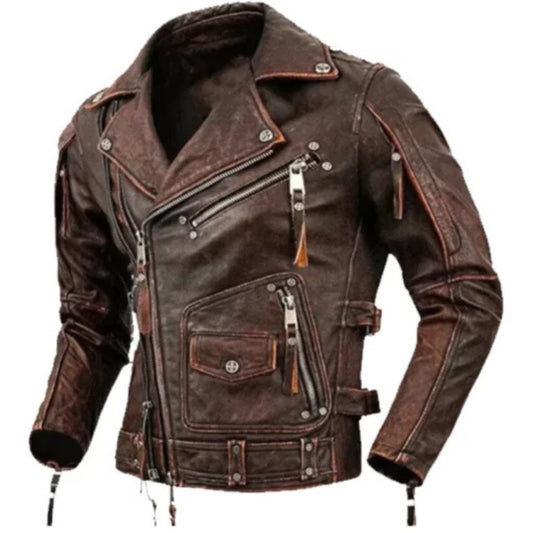 Men’s genuine cowhide motorcycle jacket – rugged, durable, and stylish