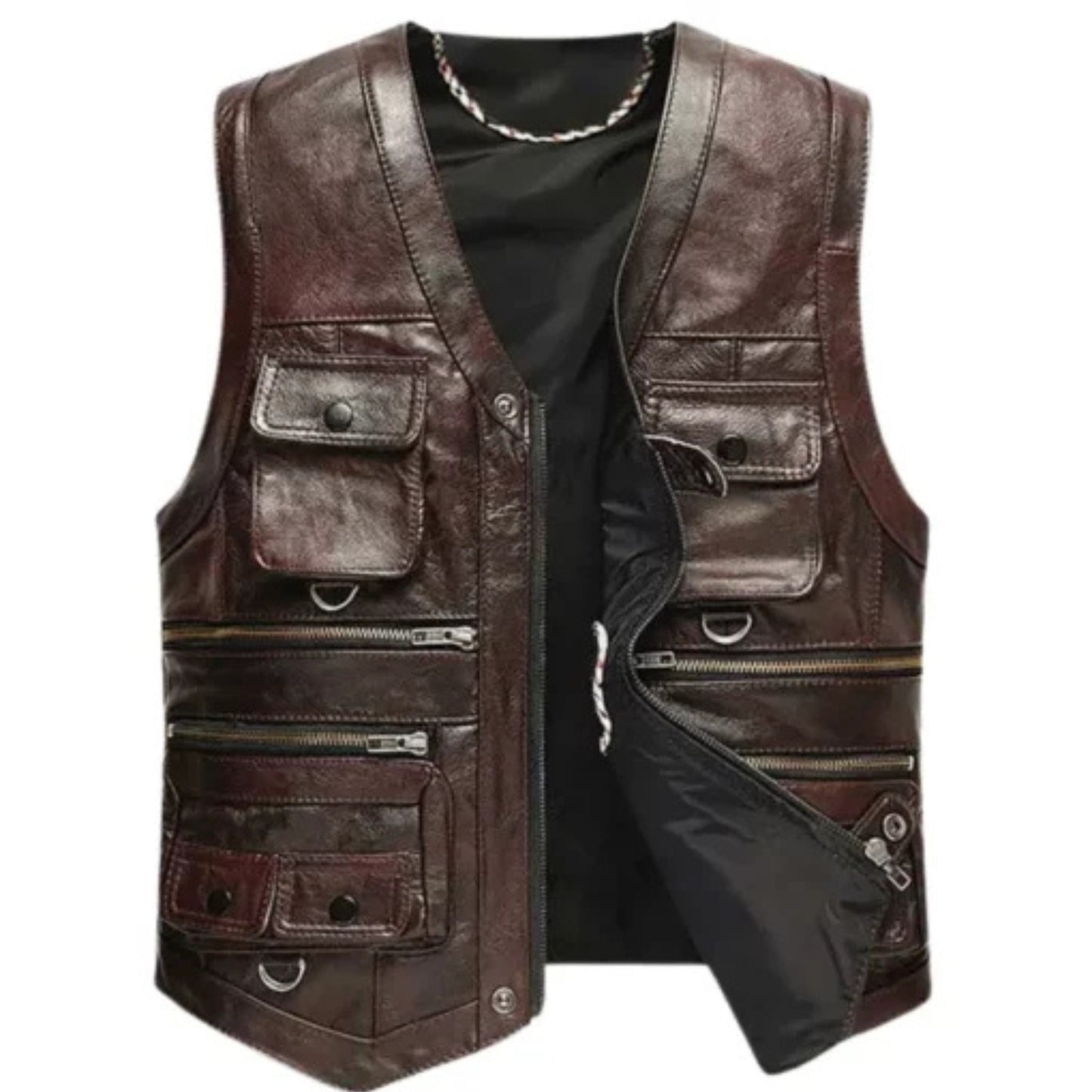 Men’s Luke vintage brown leather vest with classic rugged and timeless design.