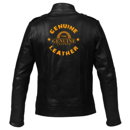 Men’s Moto Genuine Leather Jacket with classic biker style, front zipper closure, slim fit design, and durable motorcycle leather.