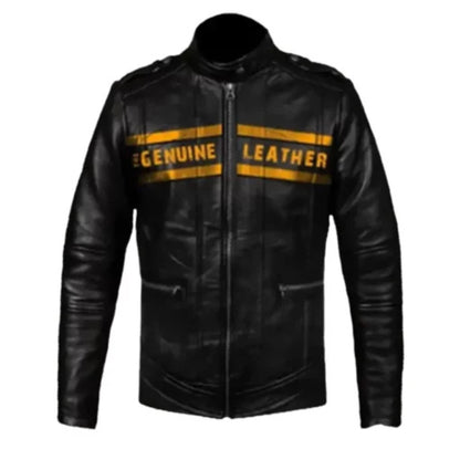 Men’s Moto Genuine Leather Jacket with classic biker style, front zipper closure, slim fit design, and durable motorcycle leather.