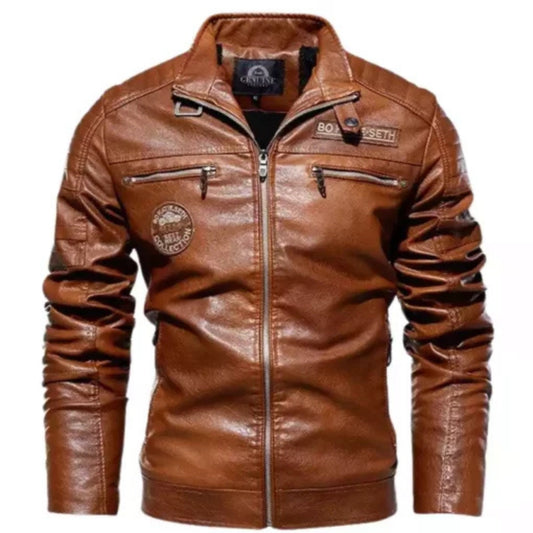 Men’s slim-fit leather motorcycle windbreaker jacket for lightweight riding protection