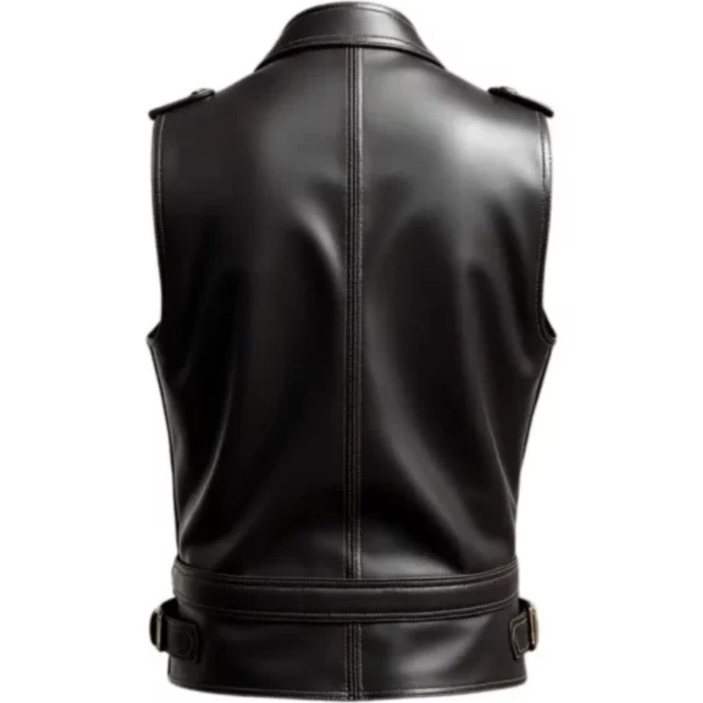 “Men’s premium black leather vest with rugged, stylish design and durable craftsmanship."