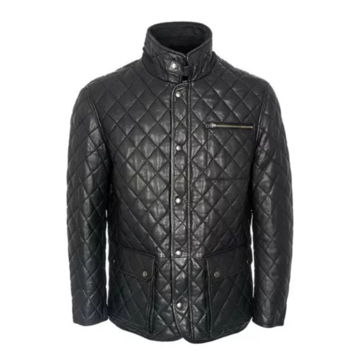 Men’s quilted black café racer leather jacket with classic biker style