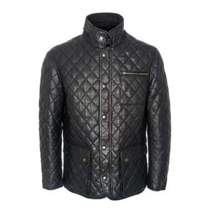 Men’s quilted black café racer leather jacket with classic biker style