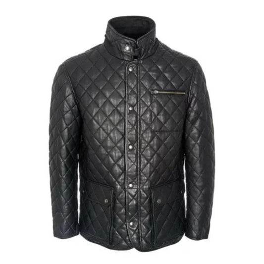 Men’s quilted black café racer leather jacket with classic biker style
