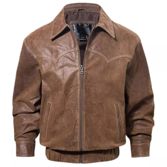 “Men’s real leather brown bomber jacket, classic, stylish, and perfect for casual or everyday wear”