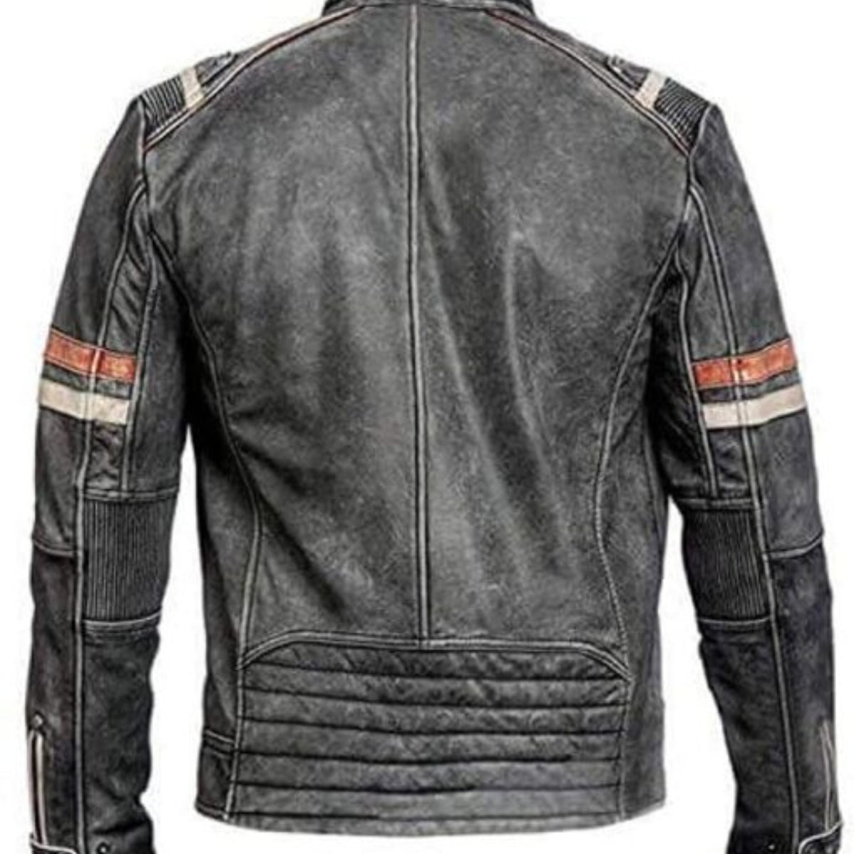 Men’s Retro Vintage Distressed Leather Cafe Racer Jacket with classic biker style, slim fit, front zipper, and rugged motorcycle design.
