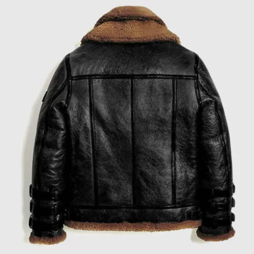 Men’s RAF B3 sheepskin bomber jacket in premium leather, featuring classic aviator design and warm shearling lining.