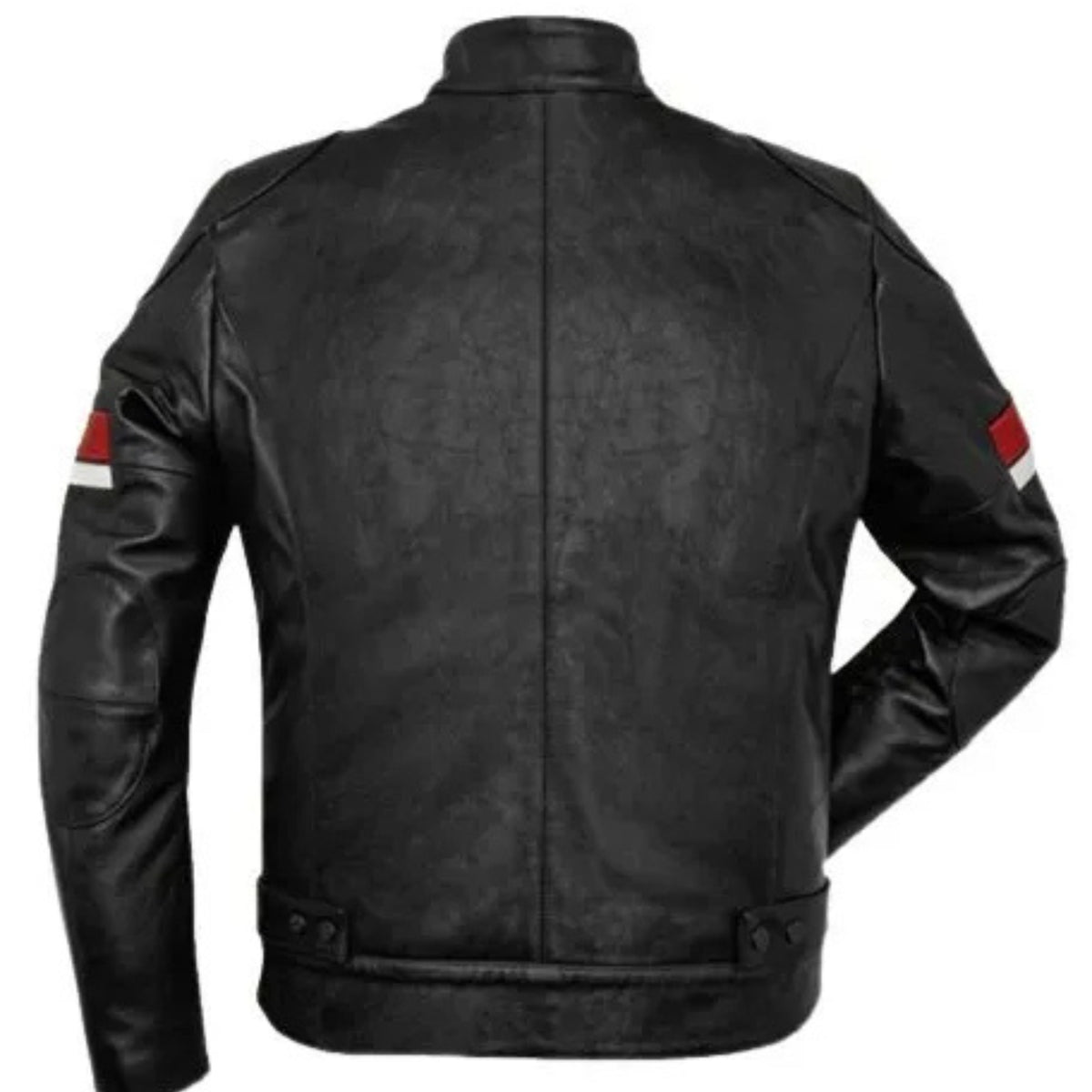Men’s striped cafe racer leather jacket in vintage motorcycle style