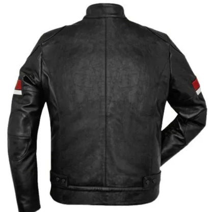 Men’s striped cafe racer leather jacket in vintage motorcycle style