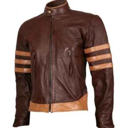 “Men’s tan brown distressed leather jacket, rugged, stylish, and perfect for casual wear or riding”