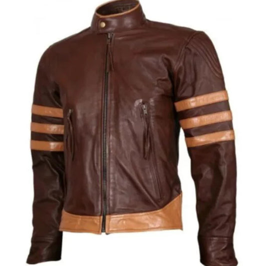 “Men’s tan brown distressed leather jacket, rugged, stylish, and perfect for casual wear or riding”