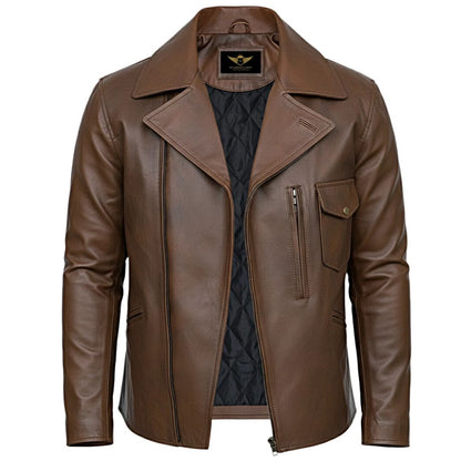 Men’s Vintage Brown Cafe Racer Leather Jacket – Classic Retro Biker Style
