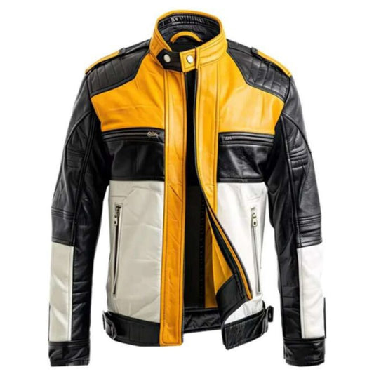 “Men’s vintage cafe racer retro leather jacket with classic biker style and front zip design”