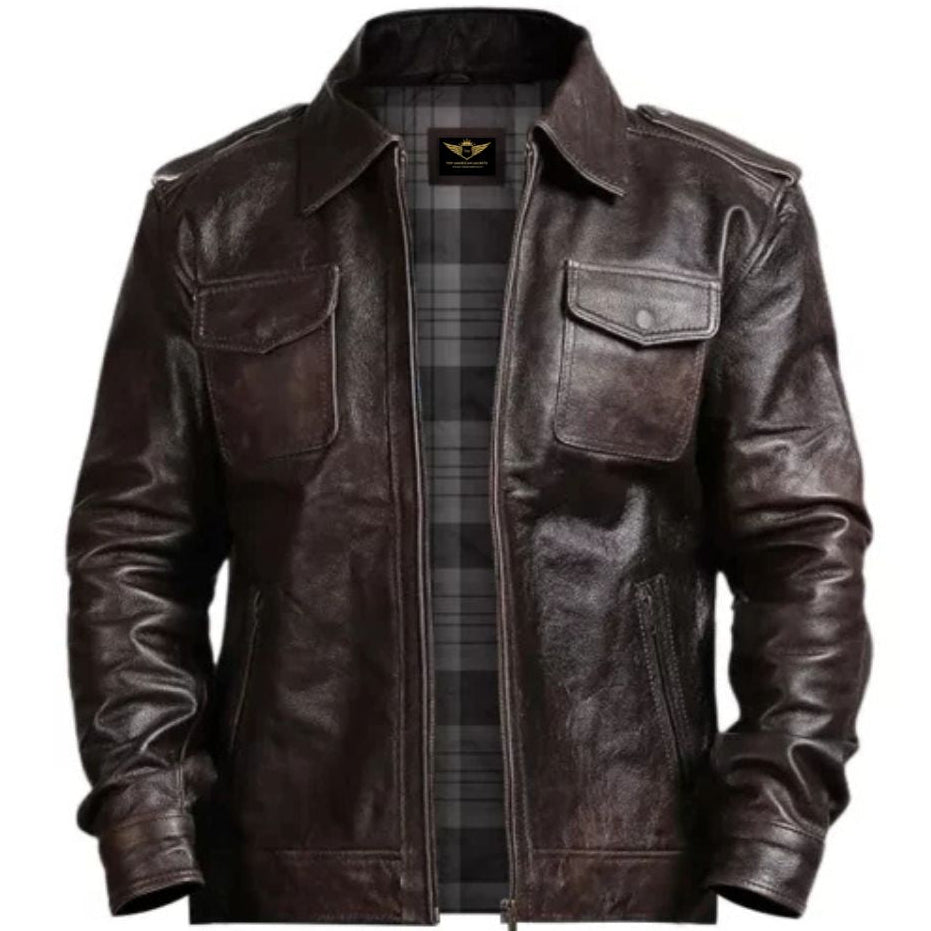 Men’s Vintage Dark Brown Leather Jacket – Classic Retro Style