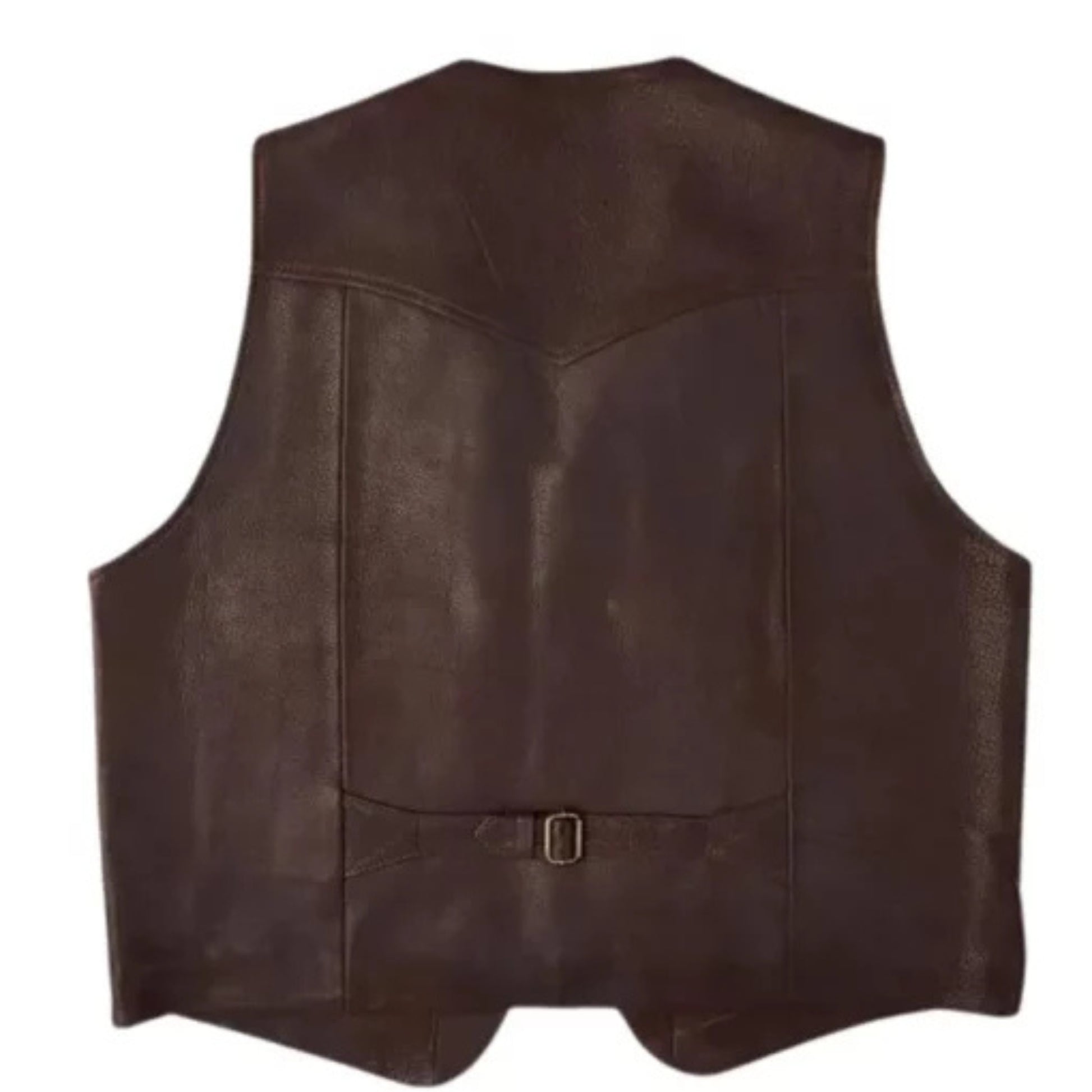 "Men’s Western style brown leather vest with classic cowboy design"