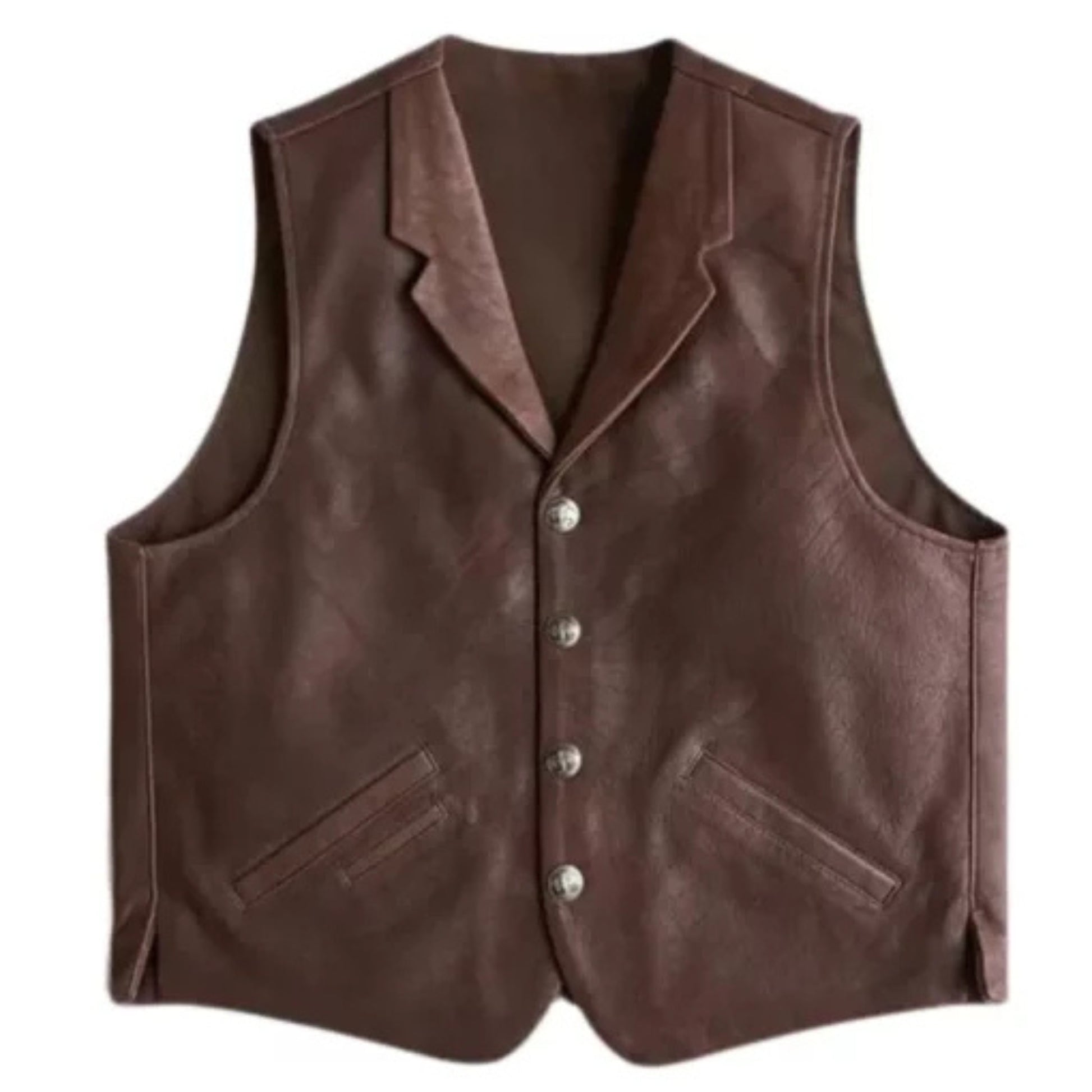 "Men’s Western style brown leather vest with classic cowboy design"