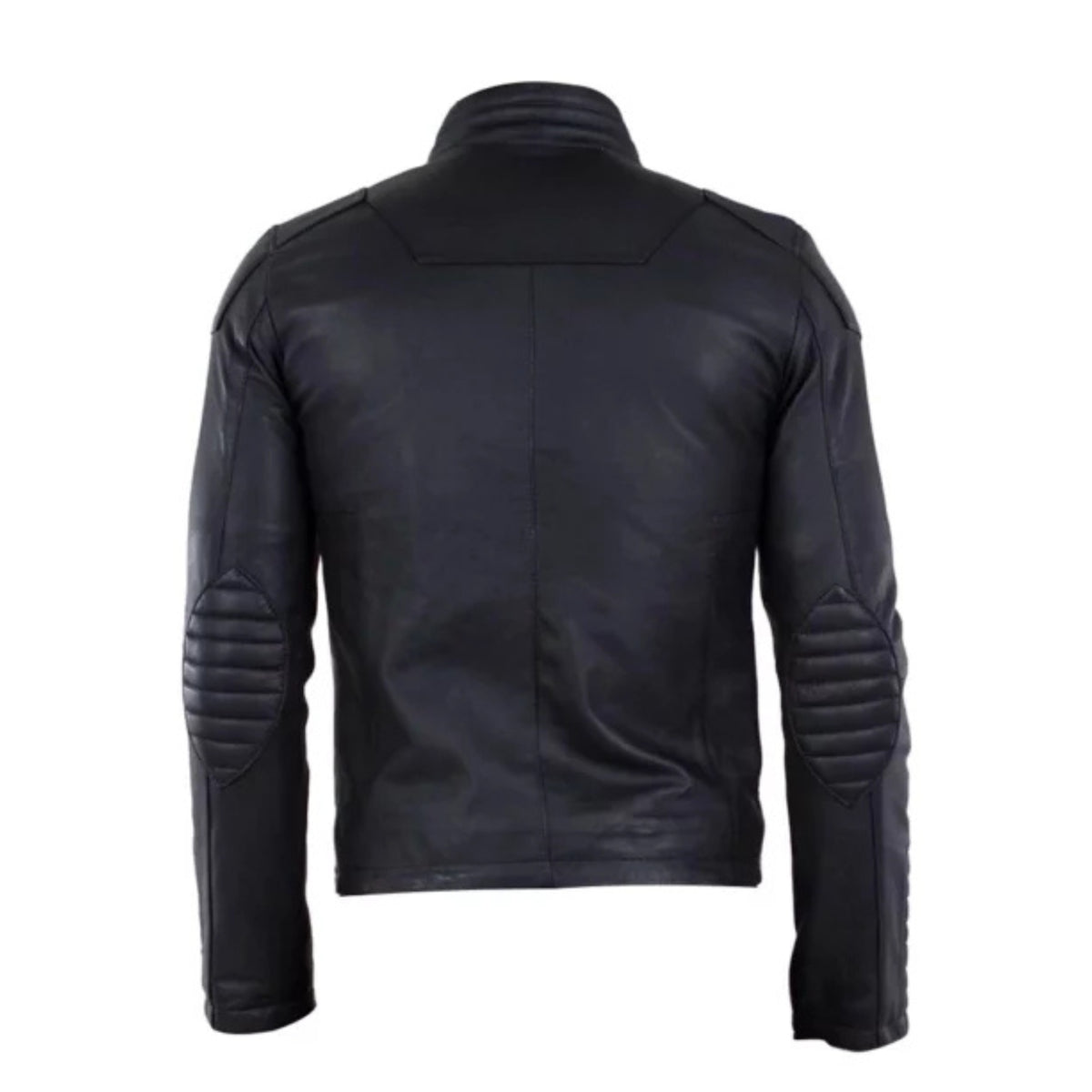 Men wearing black padded leather jacket, perfect for biking